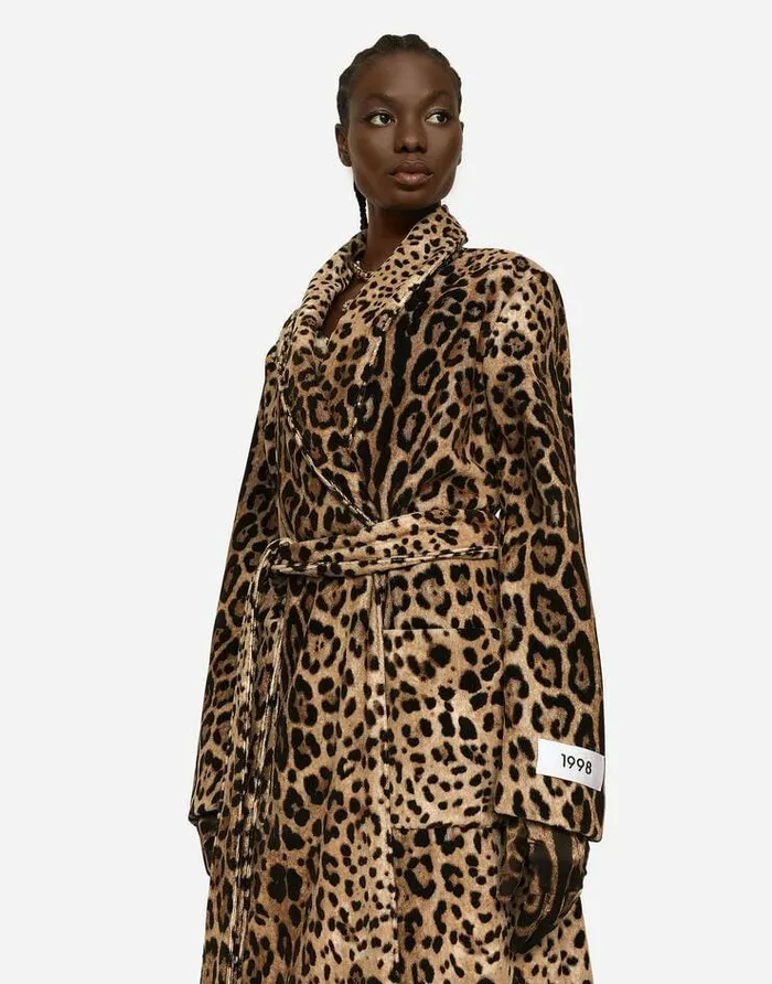 Dolce and Gabbana Coats And Jackets Women KIM DOLCEandGABBANA Leopardprint Terrycloth Coat With Belt And The ReEdition Label Animal Print Dolce and Gabbana Coats And Jackets Women KIM DOLCEandGABBANA Leopardprint Terrycloth Coat With Belt And The ReEdition Label Animal Print