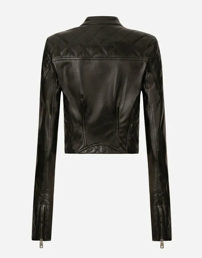 Dolce and Gabbana Coats And Jackets Women Short Leather Biker Jacket Black Dolce and Gabbana Coats And Jackets Women Short Leather Biker Jacket Black