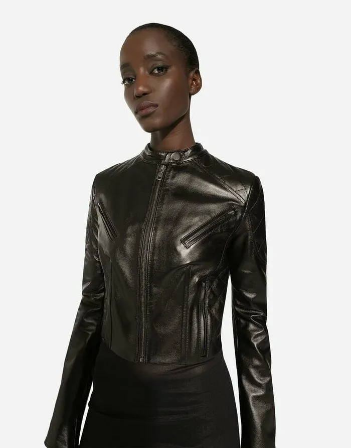 Dolce and Gabbana Coats And Jackets Women Short Leather Biker Jacket Black Dolce and Gabbana Coats And Jackets Women Short Leather Biker Jacket Black