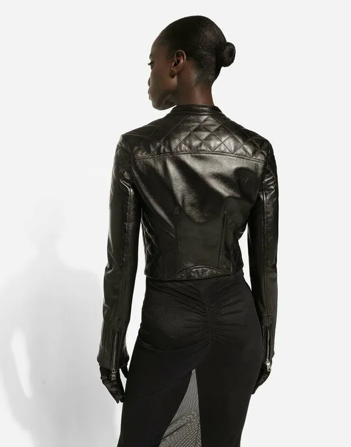 Dolce and Gabbana Coats And Jackets Women Short Leather Biker Jacket Black Dolce and Gabbana Coats And Jackets Women Short Leather Biker Jacket Black