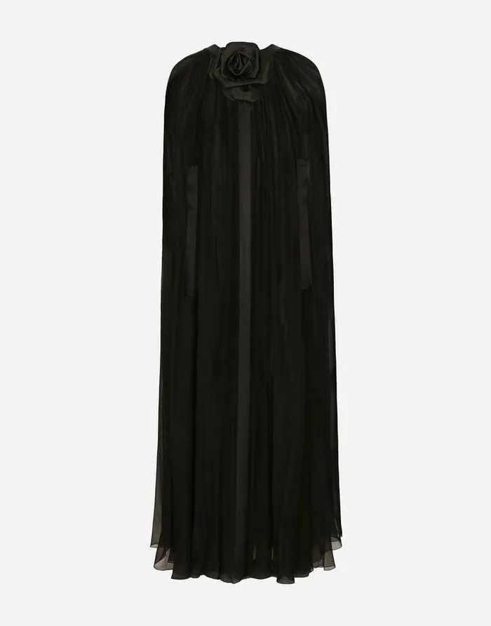 Dolce and Gabbana Coats And Jackets Women Silk Chiffon Cape With Flower Appliqu Black