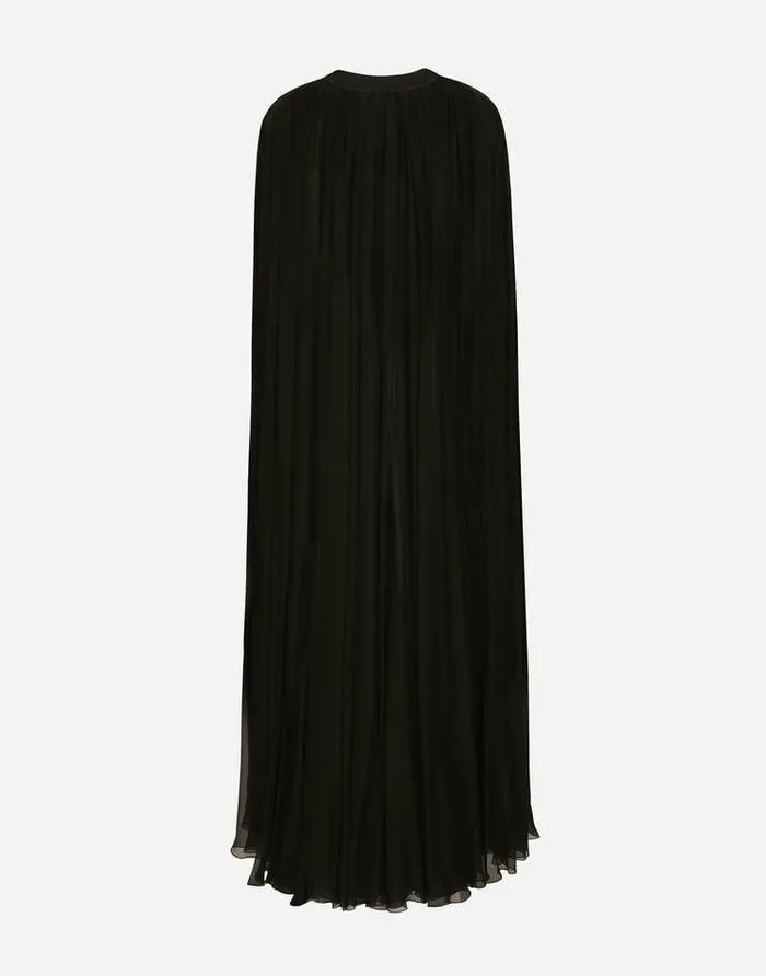 Dolce and Gabbana Coats And Jackets Women Silk Chiffon Cape With Flower Appliqu Black Dolce and Gabbana Coats And Jackets Women Silk Chiffon Cape With Flower Appliqu Black