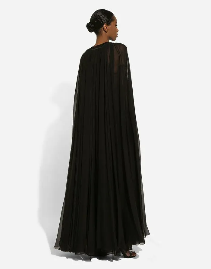 Dolce and Gabbana Coats And Jackets Women Silk Chiffon Cape With Flower Appliqu Black Dolce and Gabbana Coats And Jackets Women Silk Chiffon Cape With Flower Appliqu Black
