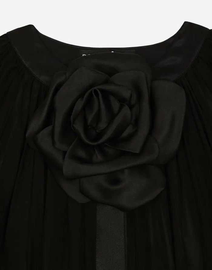 Dolce and Gabbana Coats And Jackets Women Silk Chiffon Cape With Flower Appliqu Black Dolce and Gabbana Coats And Jackets Women Silk Chiffon Cape With Flower Appliqu Black