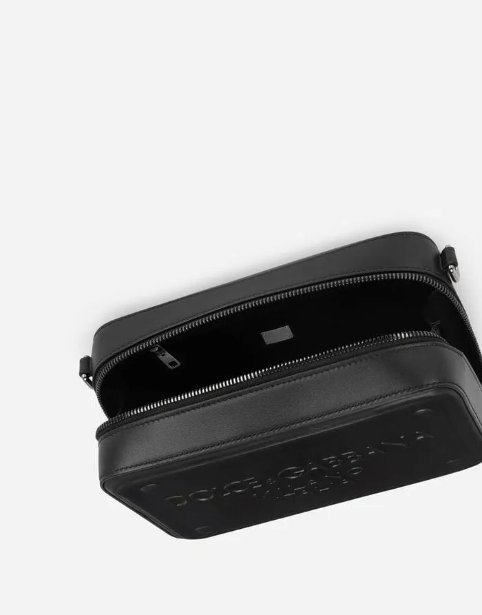 Dolce and Gabbana Crossbody Bags Men Calfskin Crossbody Bag With Raised Logo Black Dolce and Gabbana Crossbody Bags Men Calfskin Crossbody Bag With Raised Logo Black