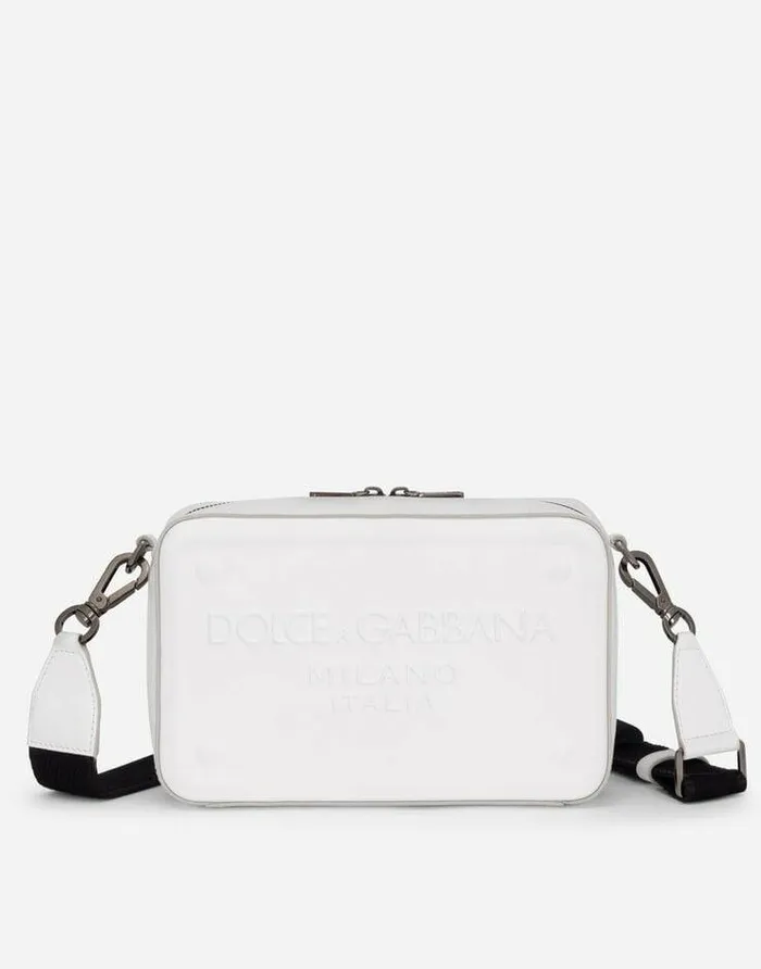 Dolce and Gabbana Crossbody Bags Men Calfskin Crossbody Bag With Raised Logo White Dolce and Gabbana Crossbody Bags Men Calfskin Crossbody Bag With Raised Logo White