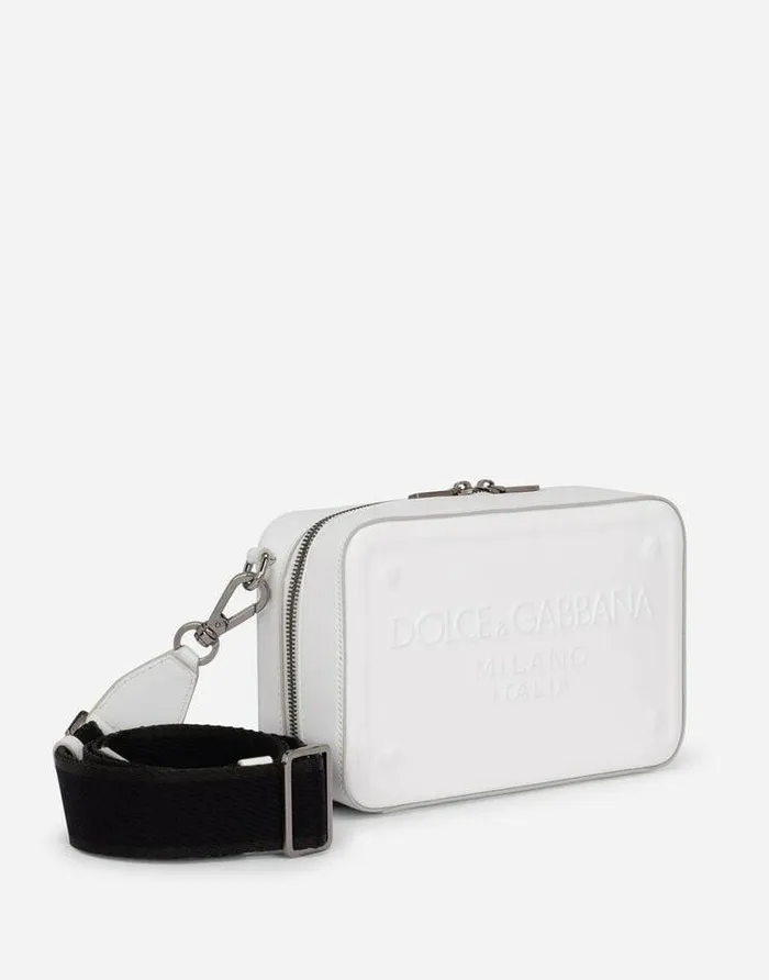 Dolce and Gabbana Crossbody Bags Men Calfskin Crossbody Bag With Raised Logo White Dolce and Gabbana Crossbody Bags Men Calfskin Crossbody Bag With Raised Logo White