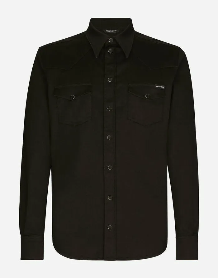 Dolce and Gabbana Denim Men Coated Black Stretch Denim Shirt Multicolor