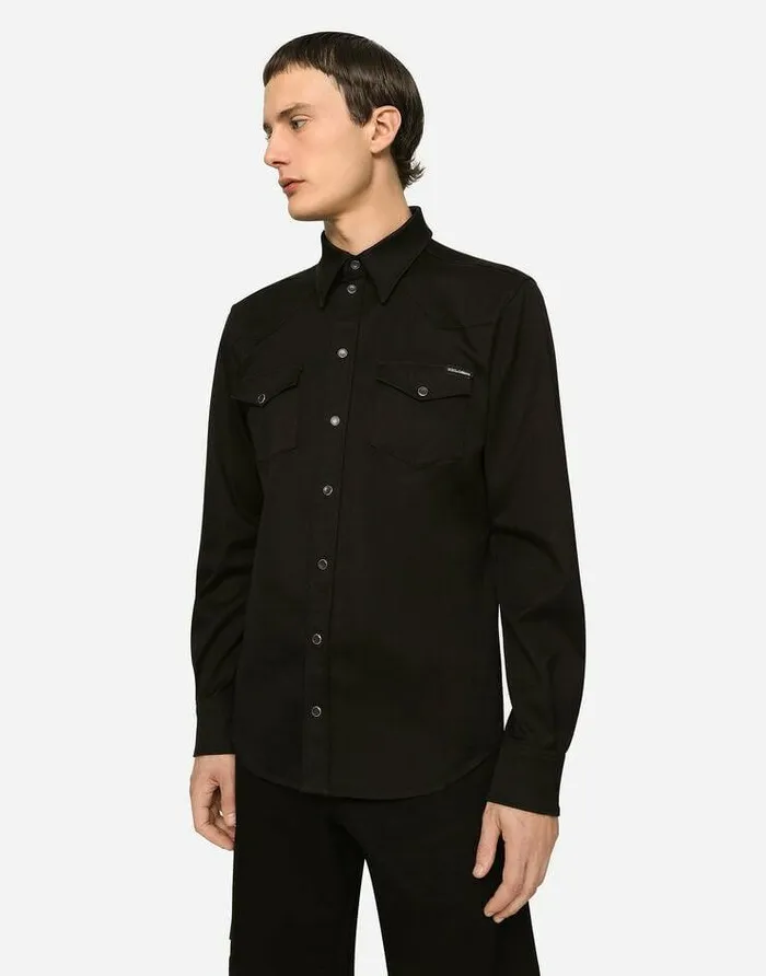 Dolce and Gabbana Denim Men Coated Black Stretch Denim Shirt Multicolor Dolce and Gabbana Denim Men Coated Black Stretch Denim Shirt Multicolor