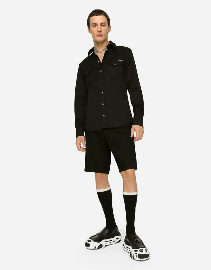 Dolce and Gabbana Denim Men Coated Black Stretch Denim Shirt Multicolor Dolce and Gabbana Denim Men Coated Black Stretch Denim Shirt Multicolor