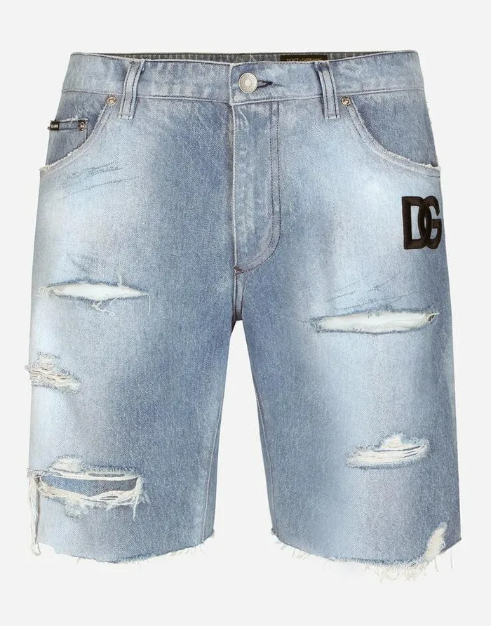 Dolce and Gabbana Denim Men Light Blue Denim Shorts With DG Patch Multicolor