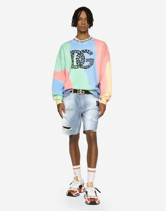 Dolce and Gabbana Denim Men Light Blue Denim Shorts With DG Patch Multicolor Dolce and Gabbana Denim Men Light Blue Denim Shorts With DG Patch Multicolor