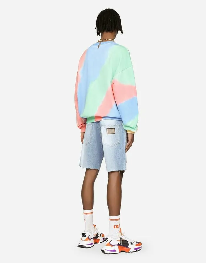 Dolce and Gabbana Denim Men Light Blue Denim Shorts With DG Patch Multicolor Dolce and Gabbana Denim Men Light Blue Denim Shorts With DG Patch Multicolor