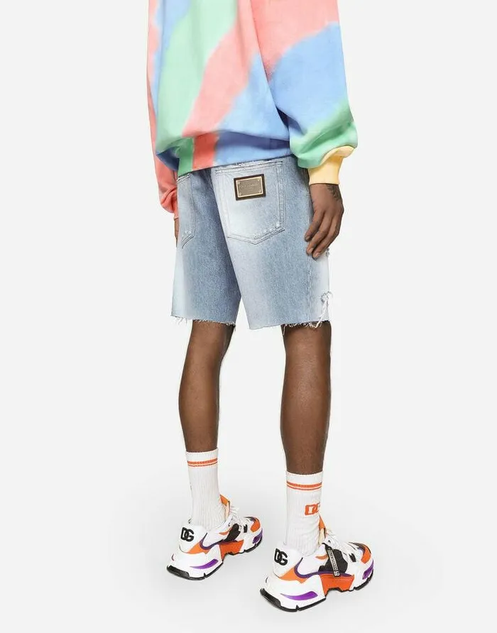 Dolce and Gabbana Denim Men Light Blue Denim Shorts With DG Patch Multicolor Dolce and Gabbana Denim Men Light Blue Denim Shorts With DG Patch Multicolor