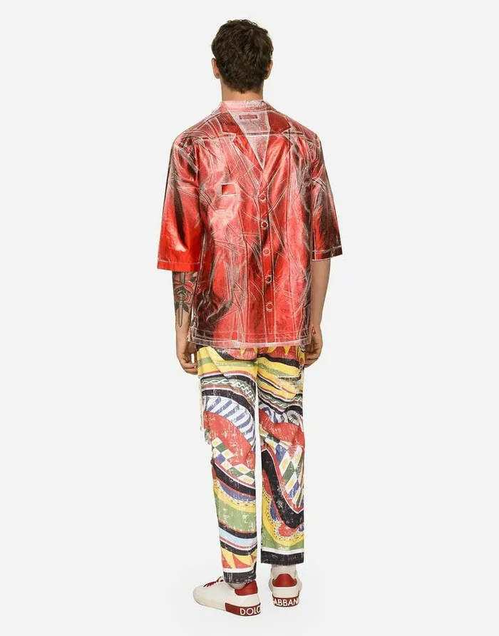 Dolce and Gabbana Denim Men Loose Overdyed Jeans With Carretto Print Multicolor Dolce and Gabbana Denim Men Loose Overdyed Jeans With Carretto Print Multicolor