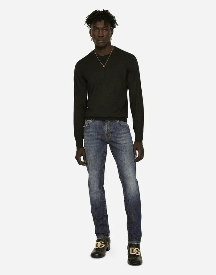 Dolce and Gabbana Denim Men Slim Fit Washed Stretch Jeans With Subtle Abrasions Multicolor Dolce and Gabbana Denim Men Slim Fit Washed Stretch Jeans With Subtle Abrasions Multicolor