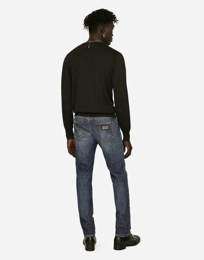 Dolce and Gabbana Denim Men Slim Fit Washed Stretch Jeans With Subtle Abrasions Multicolor Dolce and Gabbana Denim Men Slim Fit Washed Stretch Jeans With Subtle Abrasions Multicolor