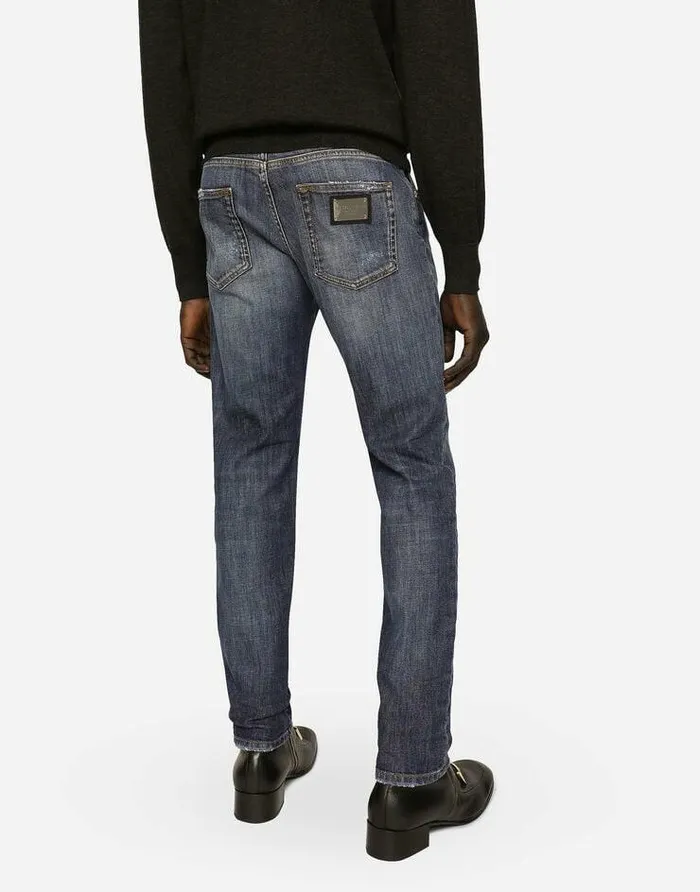 Dolce and Gabbana Denim Men Slim Fit Washed Stretch Jeans With Subtle Abrasions Multicolor Dolce and Gabbana Denim Men Slim Fit Washed Stretch Jeans With Subtle Abrasions Multicolor