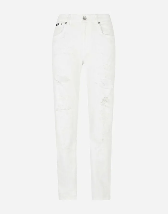 Dolce and Gabbana Denim Women Boyfriend Jeans With Rips White