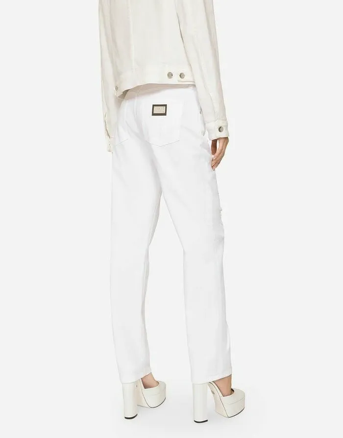 Dolce and Gabbana Denim Women Boyfriend Jeans With Rips White Dolce and Gabbana Denim Women Boyfriend Jeans With Rips White
