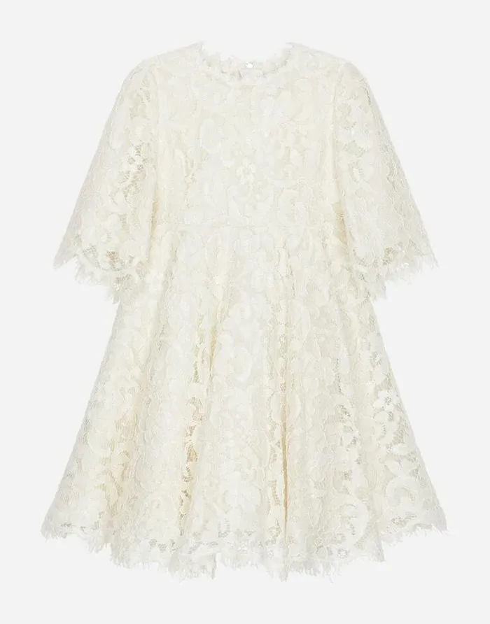 Dolce and Gabbana Dresses Children Cordonetto Lace Midi Dress Beige
