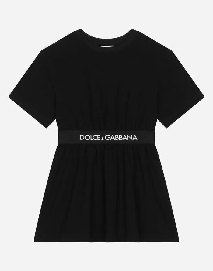 Dolce and Gabbana Dresses Children Interlock Dress With Branded Elastic Black Dolce and Gabbana Dresses Children Interlock Dress With Branded Elastic Black