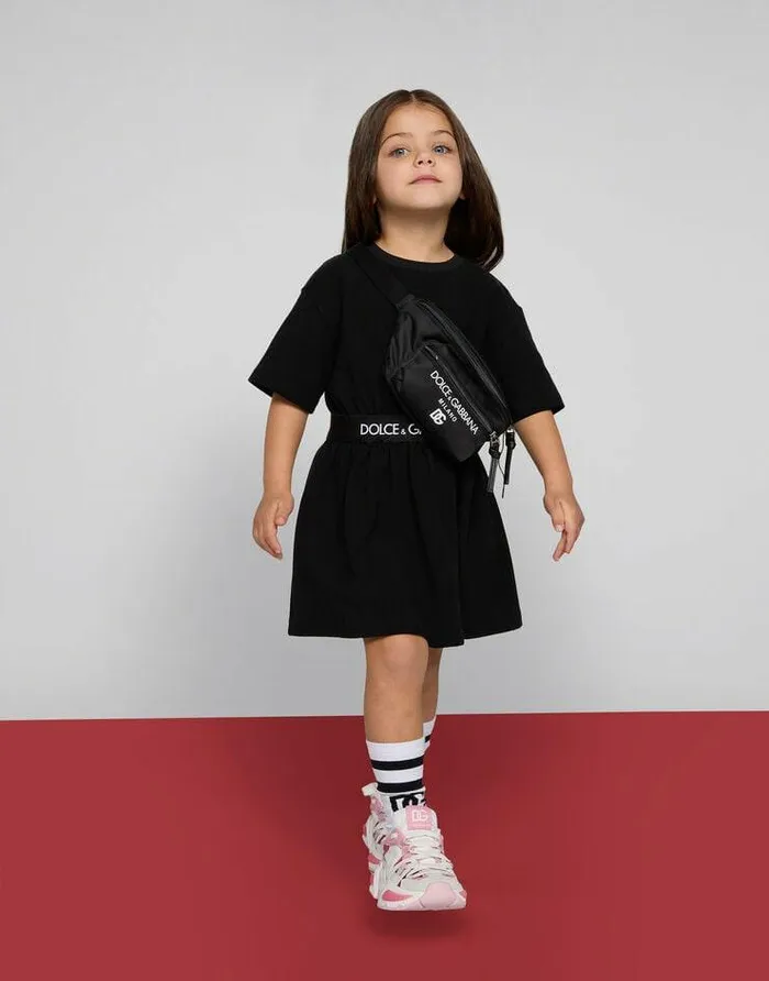 Dolce and Gabbana Dresses Children Interlock Dress With Branded Elastic Black Dolce and Gabbana Dresses Children Interlock Dress With Branded Elastic Black