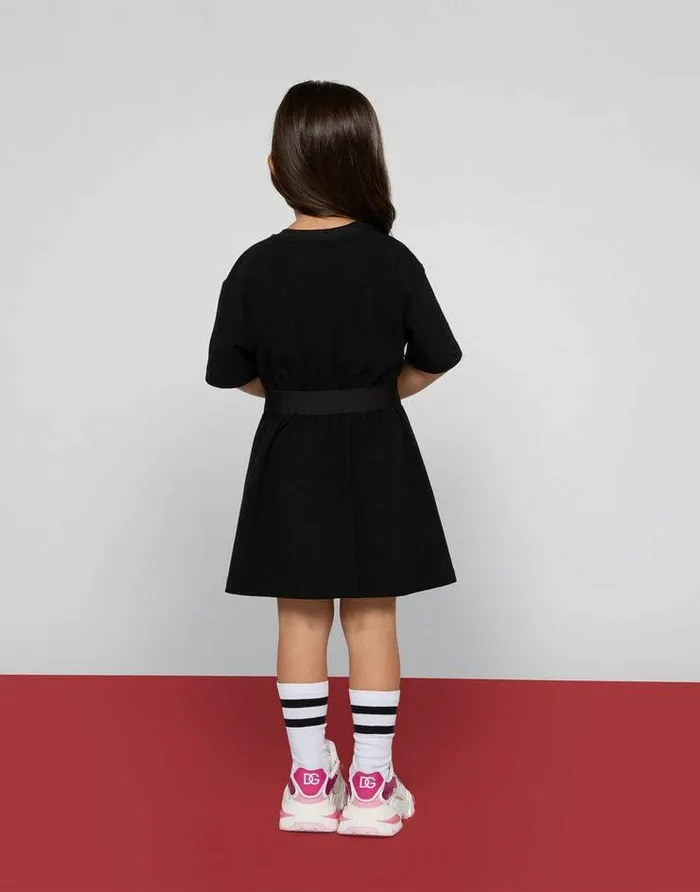 Dolce and Gabbana Dresses Children Interlock Dress With Branded Elastic Black Dolce and Gabbana Dresses Children Interlock Dress With Branded Elastic Black