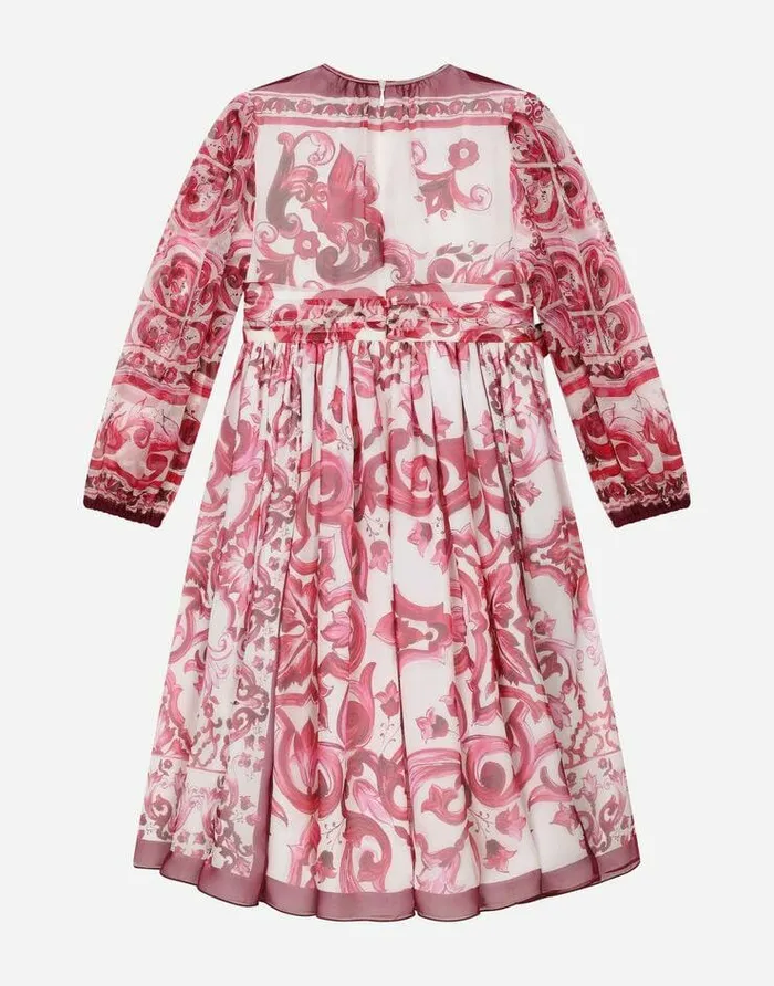 Dolce and Gabbana Dresses Children Long Majolicaprint Chiffon Dress Multicolor Dolce and Gabbana Dresses Children Long Majolicaprint Chiffon Dress Multicolor