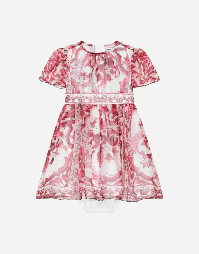 Dolce and Gabbana Dresses Children Majolicaprint Chiffon Midi Dress Multicolor