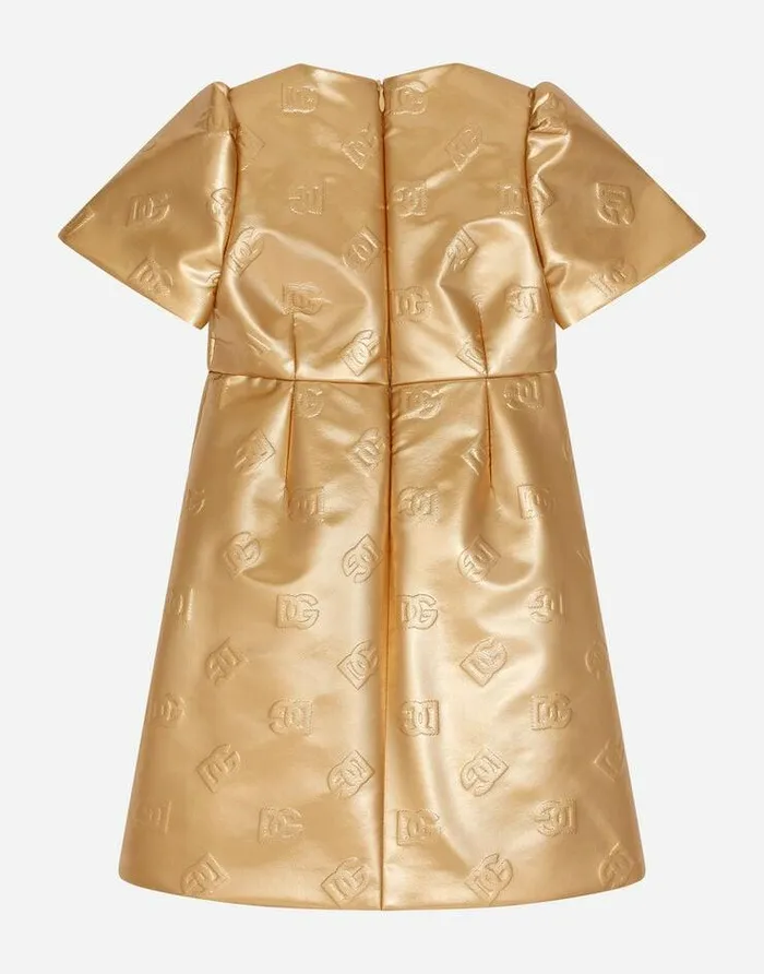 Dolce and Gabbana Dresses Children Short Foiled Jacquard Dress With DG Logo Gold Dolce and Gabbana Dresses Children Short Foiled Jacquard Dress With DG Logo Gold