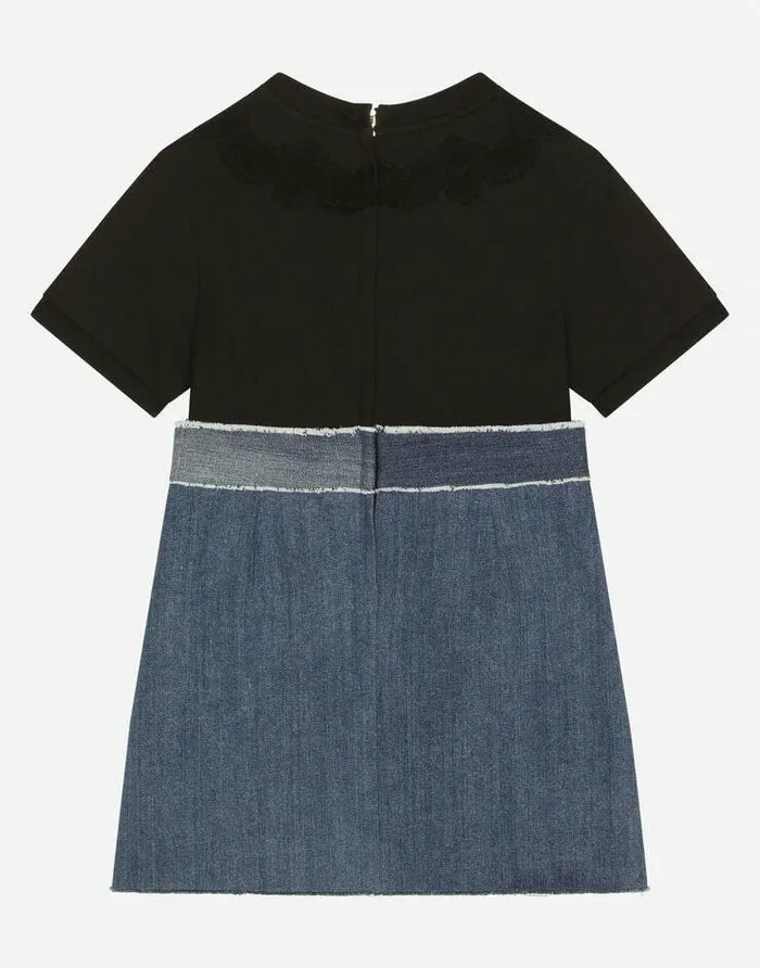 Dolce and Gabbana Dresses Children Stretch Denim And Jersey Dress With DG Logo Multicolor Dolce and Gabbana Dresses Children Stretch Denim And Jersey Dress With DG Logo Multicolor