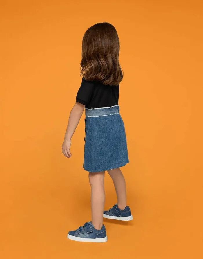 Dolce and Gabbana Dresses Children Stretch Denim And Jersey Dress With DG Logo Multicolor Dolce and Gabbana Dresses Children Stretch Denim And Jersey Dress With DG Logo Multicolor