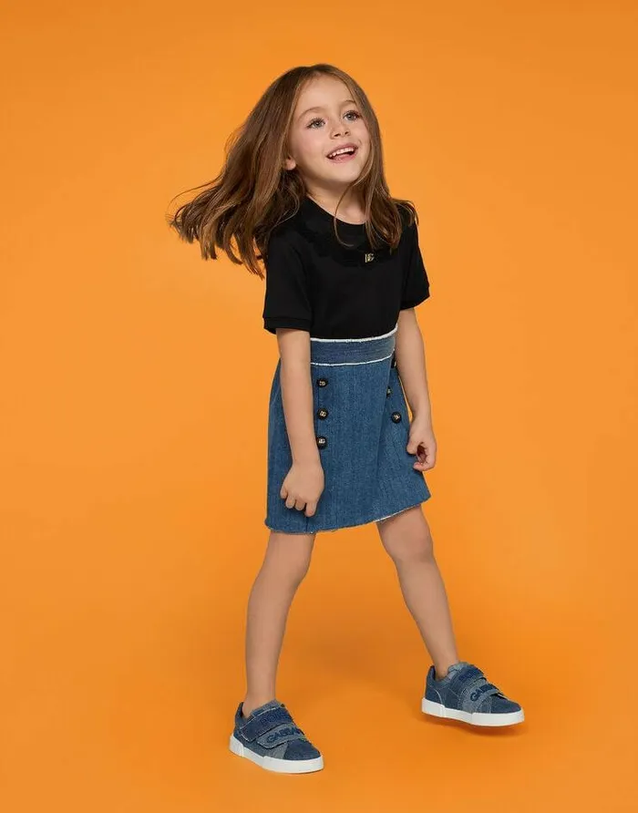 Dolce and Gabbana Dresses Children Stretch Denim And Jersey Dress With DG Logo Multicolor Dolce and Gabbana Dresses Children Stretch Denim And Jersey Dress With DG Logo Multicolor