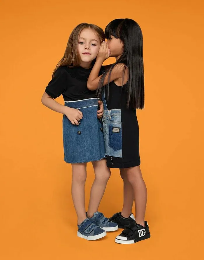 Dolce and Gabbana Dresses Children Stretch Denim And Jersey Dress With DG Logo Multicolor Dolce and Gabbana Dresses Children Stretch Denim And Jersey Dress With DG Logo Multicolor
