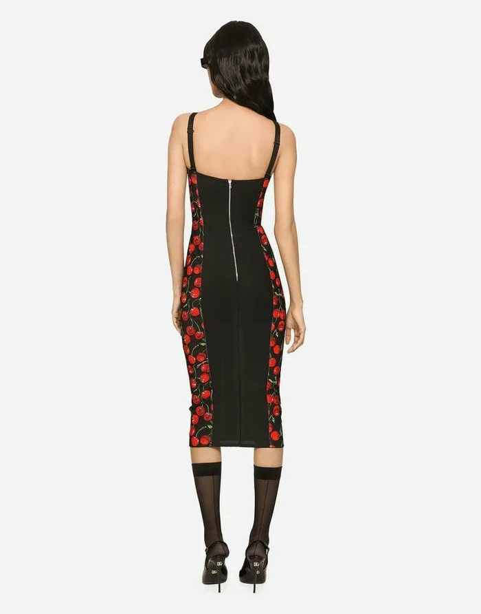 Dolce and Gabbana Dresses Women Cherryprint Stretch Calflength Corset Dress Multicolor Dolce and Gabbana Dresses Women Cherryprint Stretch Calflength Corset Dress Multicolor