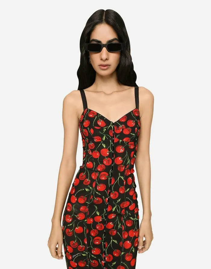 Dolce and Gabbana Dresses Women Cherryprint Stretch Calflength Corset Dress Multicolor Dolce and Gabbana Dresses Women Cherryprint Stretch Calflength Corset Dress Multicolor