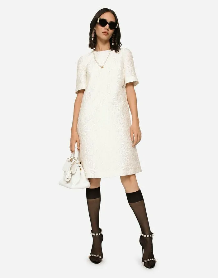 Dolce and Gabbana Dresses Women Floral Jacquard Midi Dress White Dolce and Gabbana Dresses Women Floral Jacquard Midi Dress White