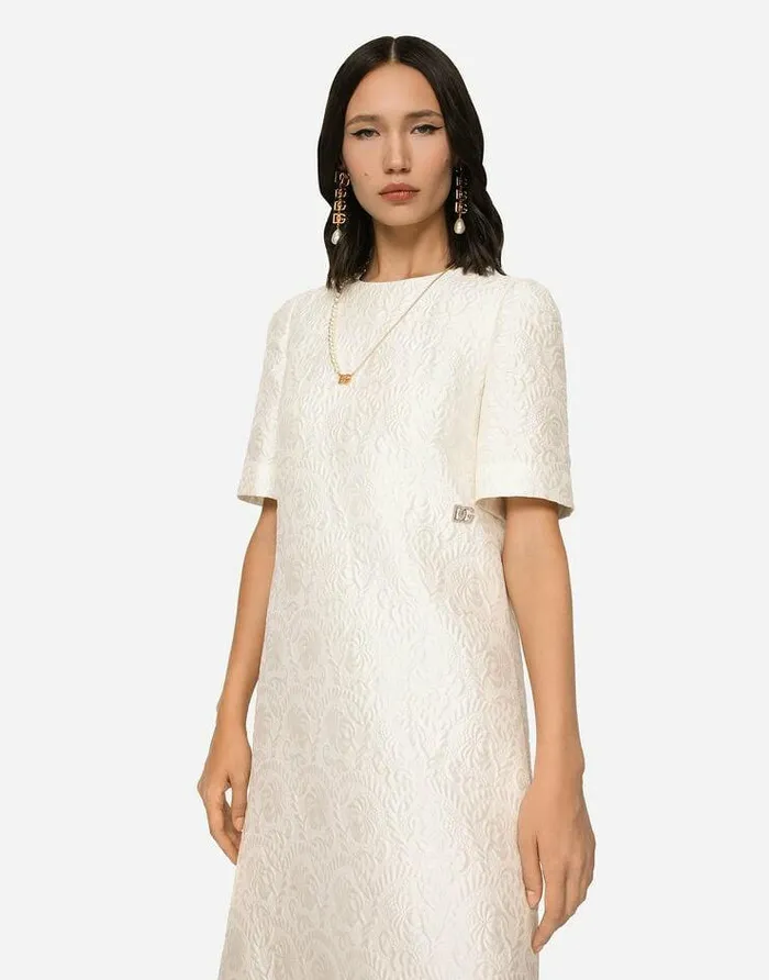 Dolce and Gabbana Dresses Women Floral Jacquard Midi Dress White Dolce and Gabbana Dresses Women Floral Jacquard Midi Dress White