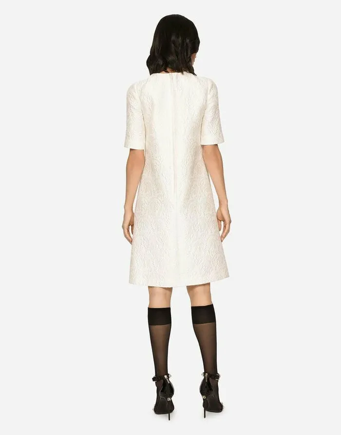 Dolce and Gabbana Dresses Women Floral Jacquard Midi Dress White Dolce and Gabbana Dresses Women Floral Jacquard Midi Dress White