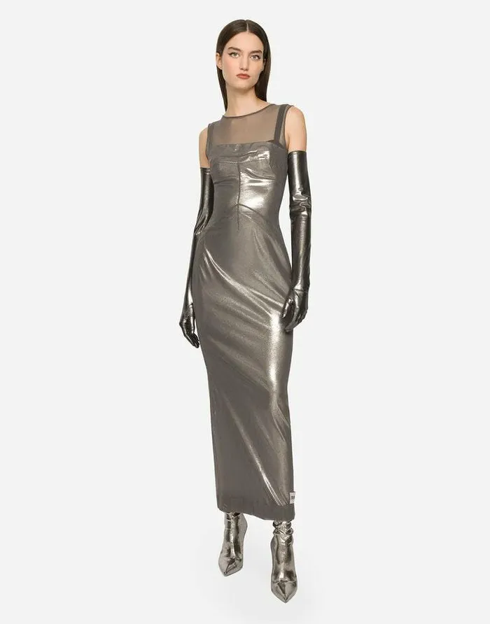 Dolce and Gabbana Dresses Women KIM DOLCEandGABBANA Long Foiled Jersey And Tulle Dress Multicolor Dolce and Gabbana Dresses Women KIM DOLCEandGABBANA Long Foiled Jersey And Tulle Dress Multicolor