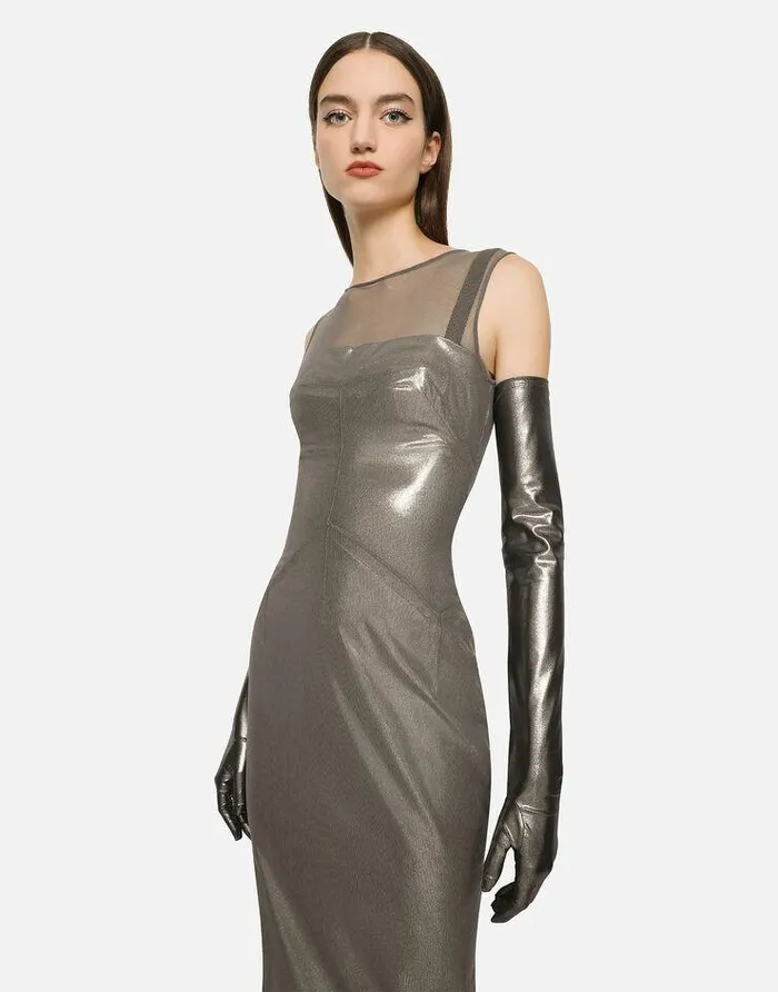 Dolce and Gabbana Dresses Women KIM DOLCEandGABBANA Long Foiled Jersey And Tulle Dress Multicolor Dolce and Gabbana Dresses Women KIM DOLCEandGABBANA Long Foiled Jersey And Tulle Dress Multicolor