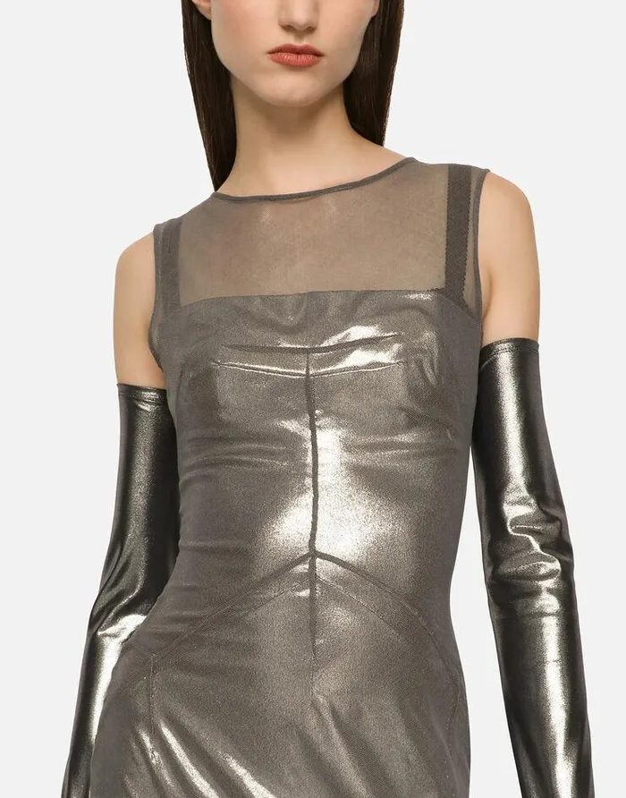 Dolce and Gabbana Dresses Women KIM DOLCEandGABBANA Long Foiled Jersey And Tulle Dress Multicolor Dolce and Gabbana Dresses Women KIM DOLCEandGABBANA Long Foiled Jersey And Tulle Dress Multicolor