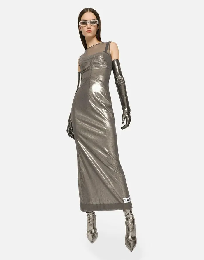 Dolce and Gabbana Dresses Women KIM DOLCEandGABBANA Long Foiled Jersey And Tulle Dress Multicolor Dolce and Gabbana Dresses Women KIM DOLCEandGABBANA Long Foiled Jersey And Tulle Dress Multicolor