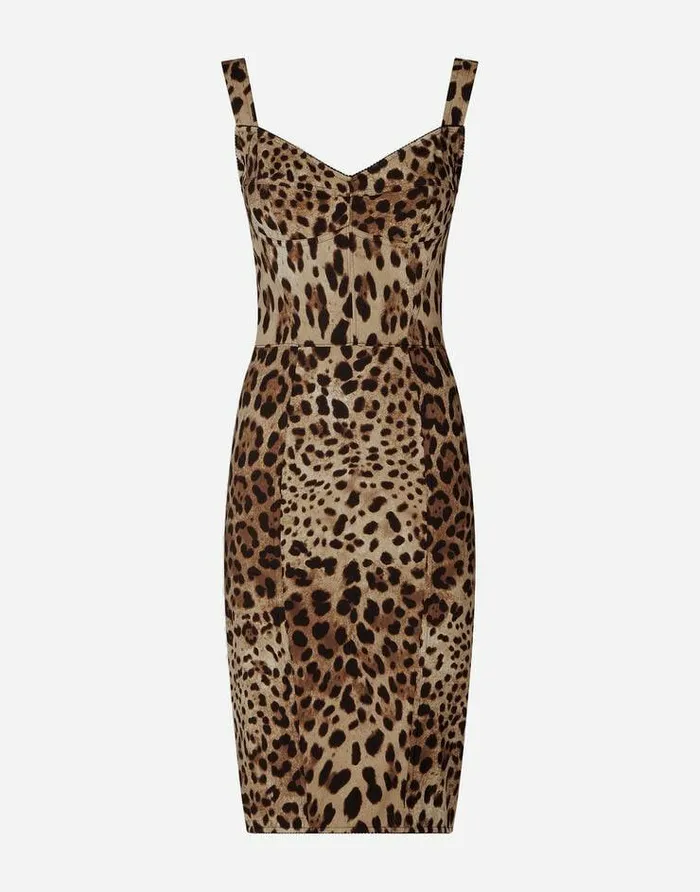 Dolce and Gabbana Dresses Women Leopardprint Cady Corsetstyle Midi Dress Multicolor