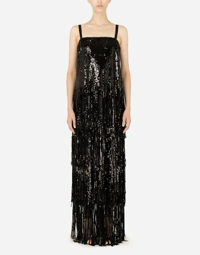 Dolce and Gabbana Dresses Women Long Sequined Dress With Fringing Black Dolce and Gabbana Dresses Women Long Sequined Dress With Fringing Black
