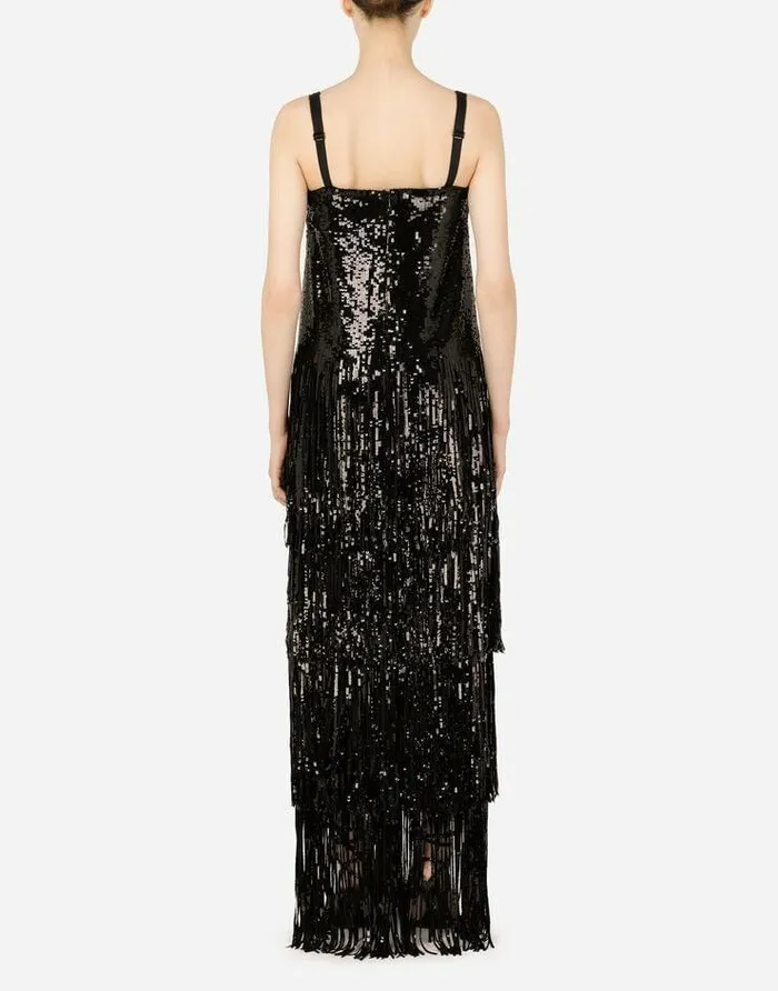 Dolce and Gabbana Dresses Women Long Sequined Dress With Fringing Black Dolce and Gabbana Dresses Women Long Sequined Dress With Fringing Black