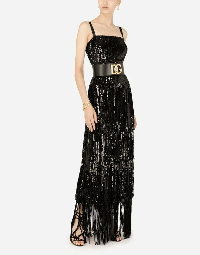 Dolce and Gabbana Dresses Women Long Sequined Dress With Fringing Black Dolce and Gabbana Dresses Women Long Sequined Dress With Fringing Black