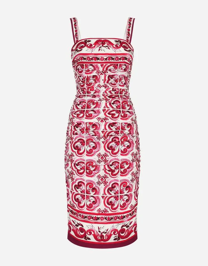 Dolce and Gabbana Dresses Women Majolicaprint Charmeuse Midi Dress Multicolor