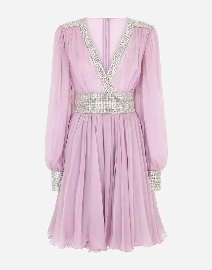 Dolce and Gabbana Dresses Women Short Chiffon Dress Lilac